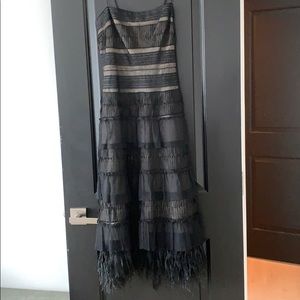 Black lace BCBG dress with feathers